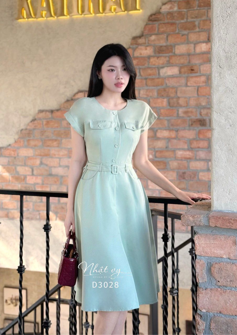Đầm cổ tròn tay cánh dơi kèm dây belt rời - D3028
