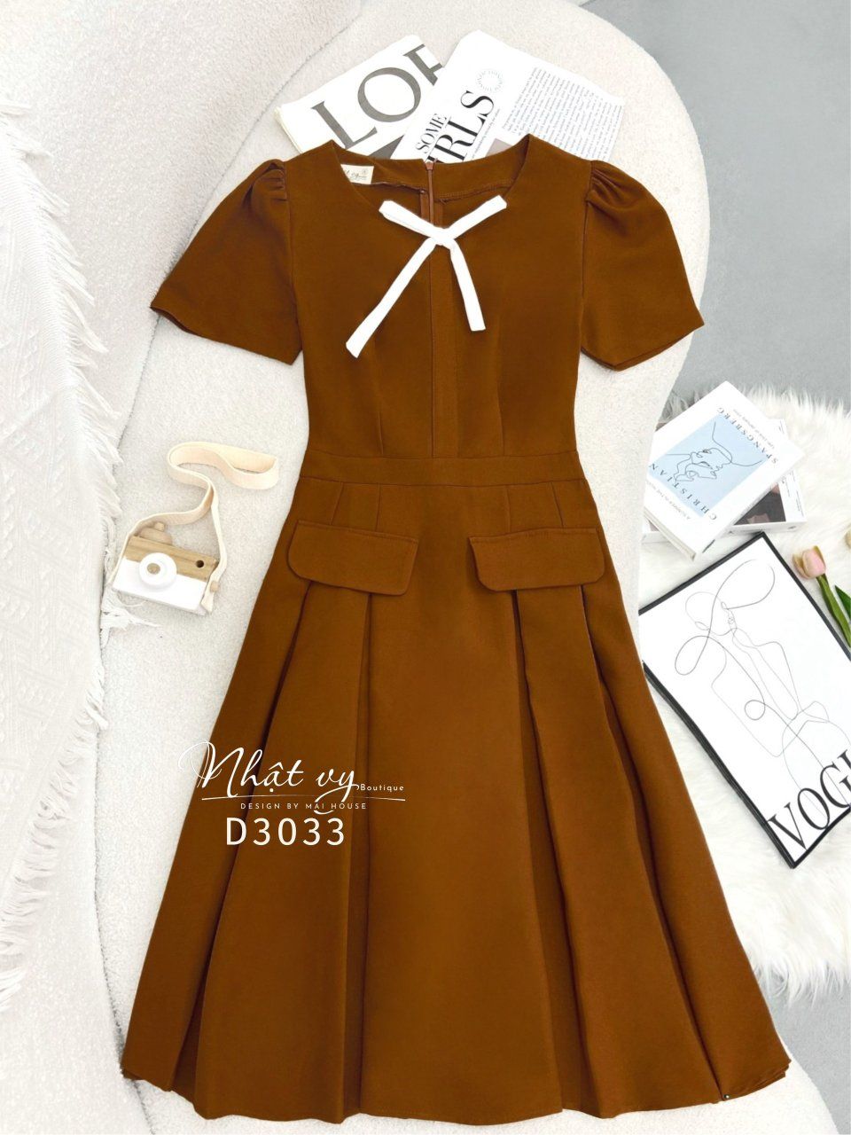 Đầm cổ tròn đính nơ form dáng ôm - D3033