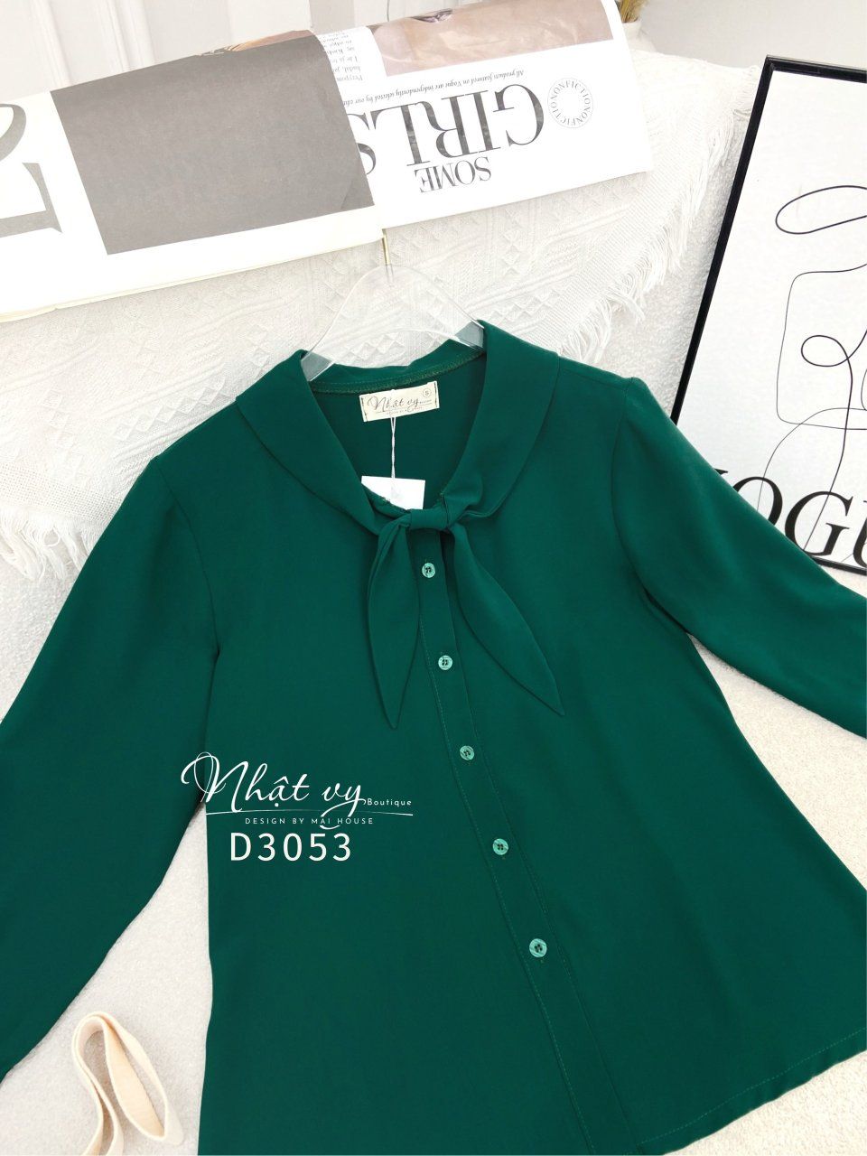 Áo sơ mi dài tay cổ bèo cài nơ cách điệu - D3053