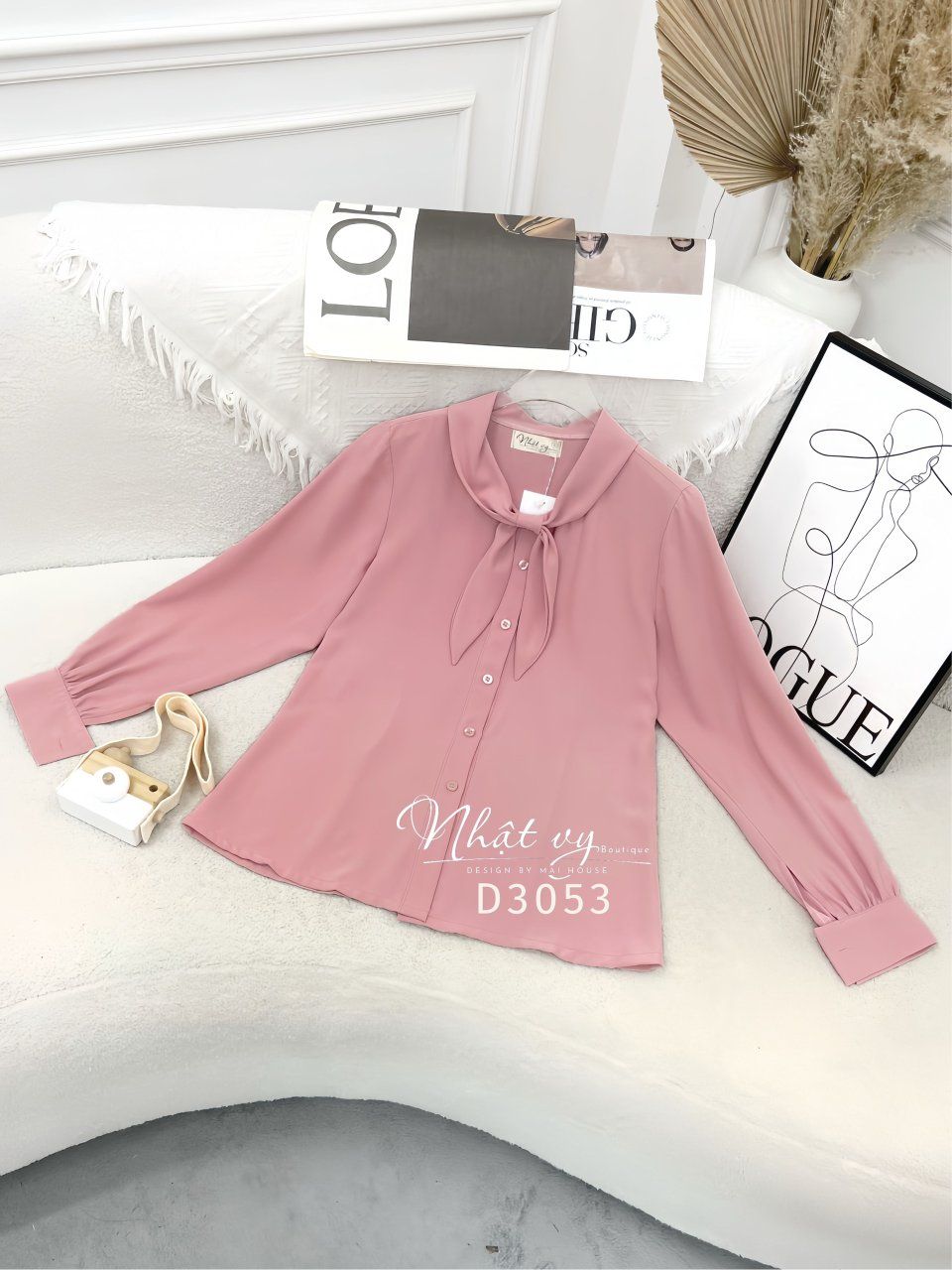 Áo sơ mi dài tay cổ bèo cài nơ cách điệu - D3053