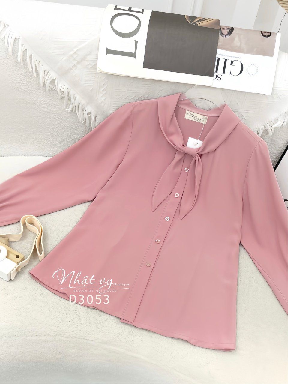 Áo sơ mi dài tay cổ bèo cài nơ cách điệu - D3053
