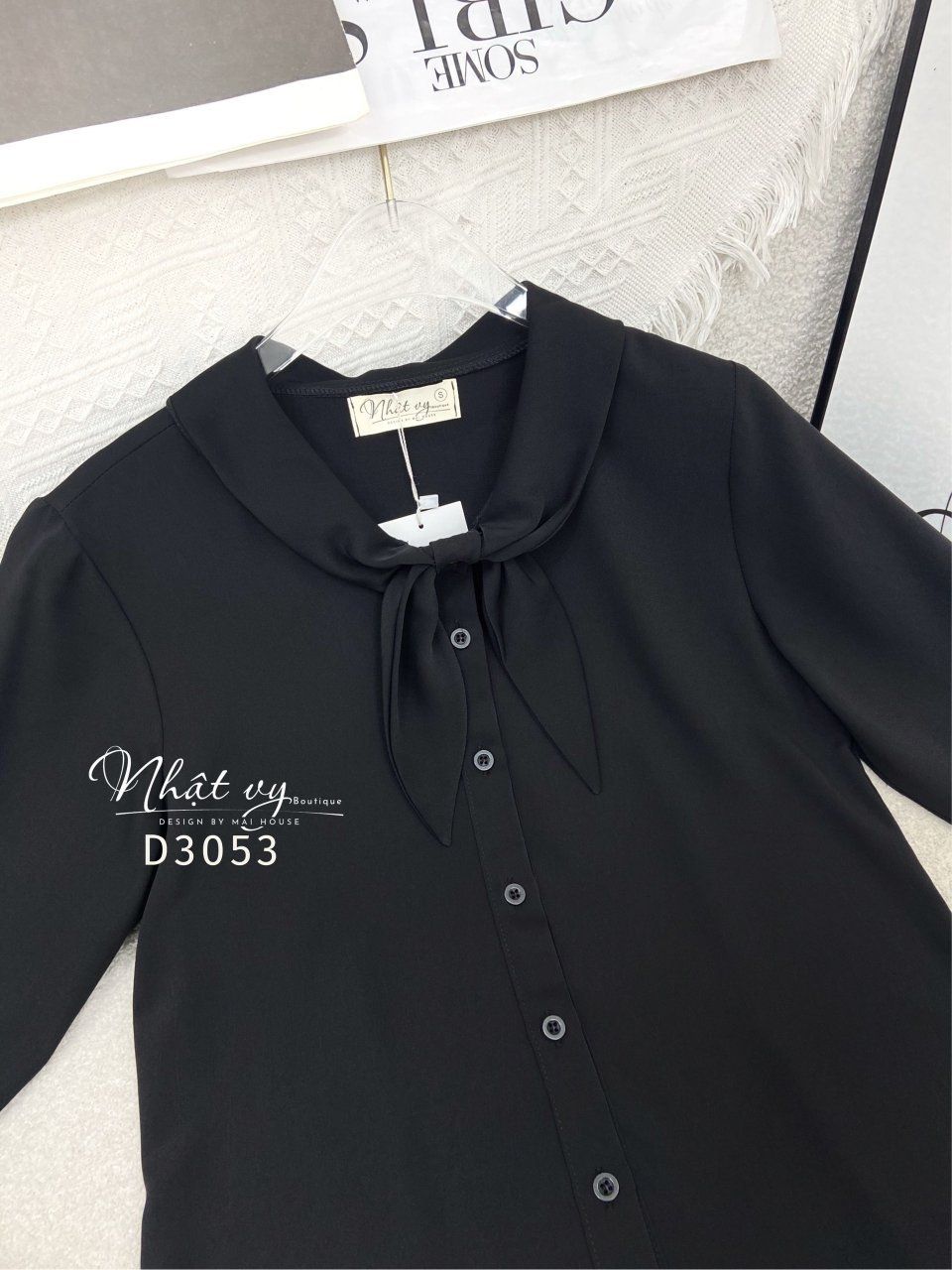 Áo sơ mi dài tay cổ bèo cài nơ cách điệu - D3053