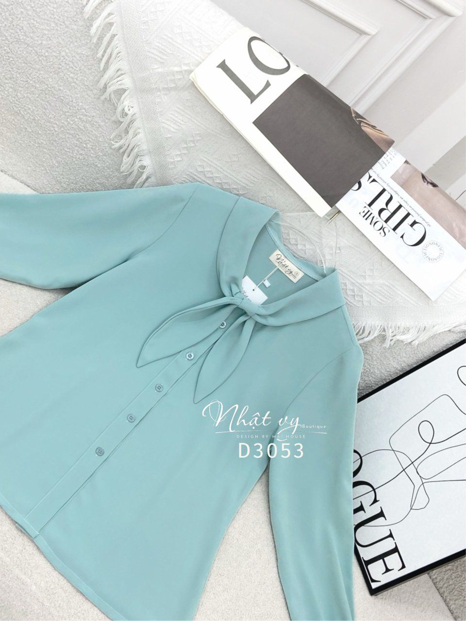 Áo sơ mi dài tay cổ bèo cài nơ cách điệu - D3053