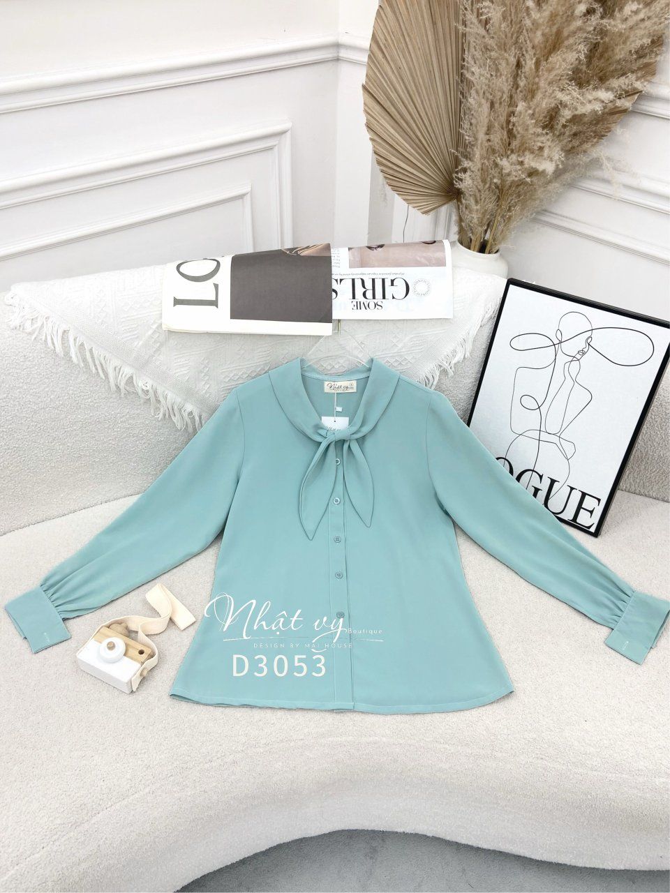 Áo sơ mi dài tay cổ bèo cài nơ cách điệu - D3053