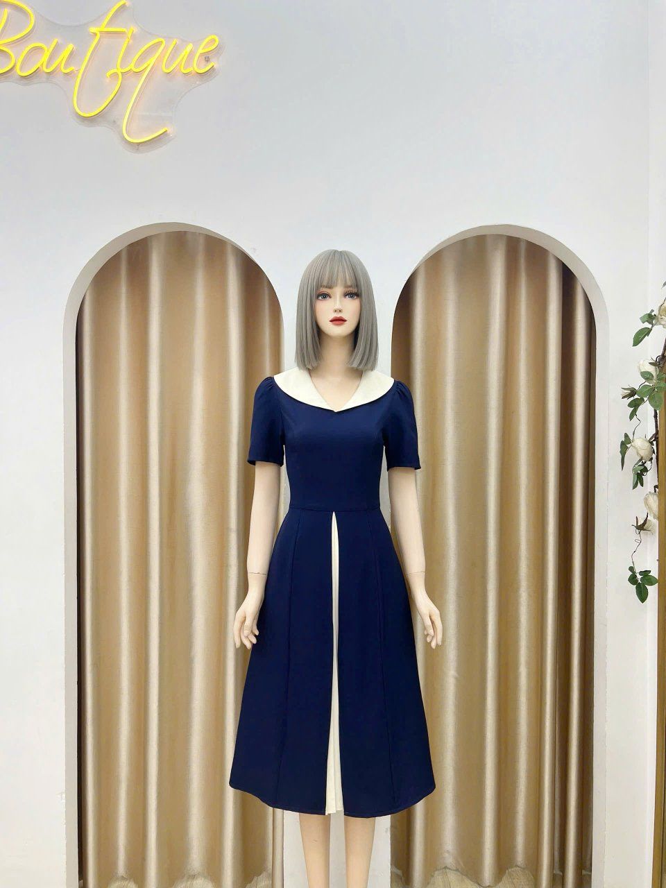 Đầm cổ tim bèo form dáng xoè phối dập ly - D3064