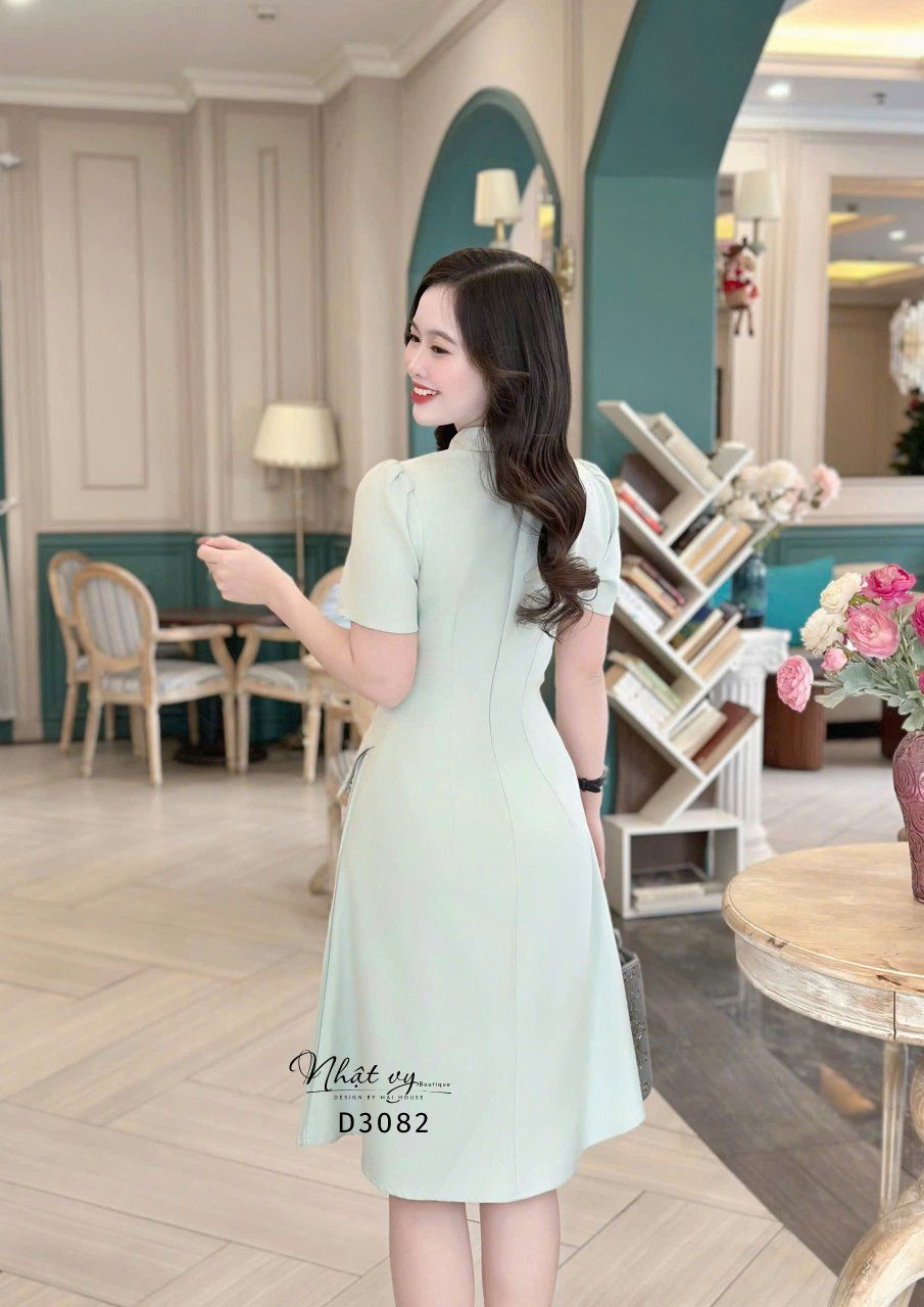 Đầm cổ vest tà cách điệu đắp túi giả - D3082