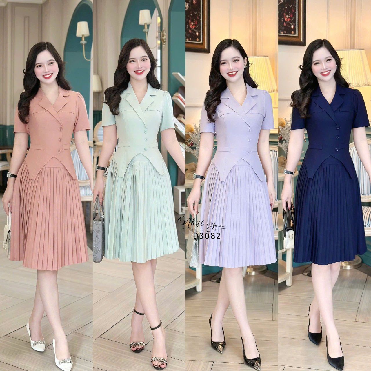 Đầm cổ vest tà cách điệu đắp túi giả - D3082
