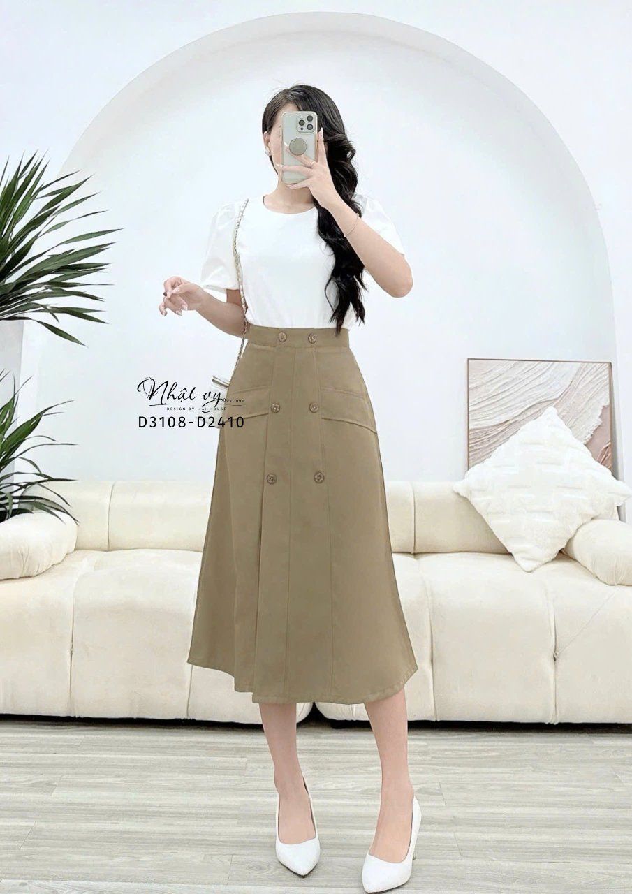 Chân váy chữ A dáng dài đính cúc giả - D3108
