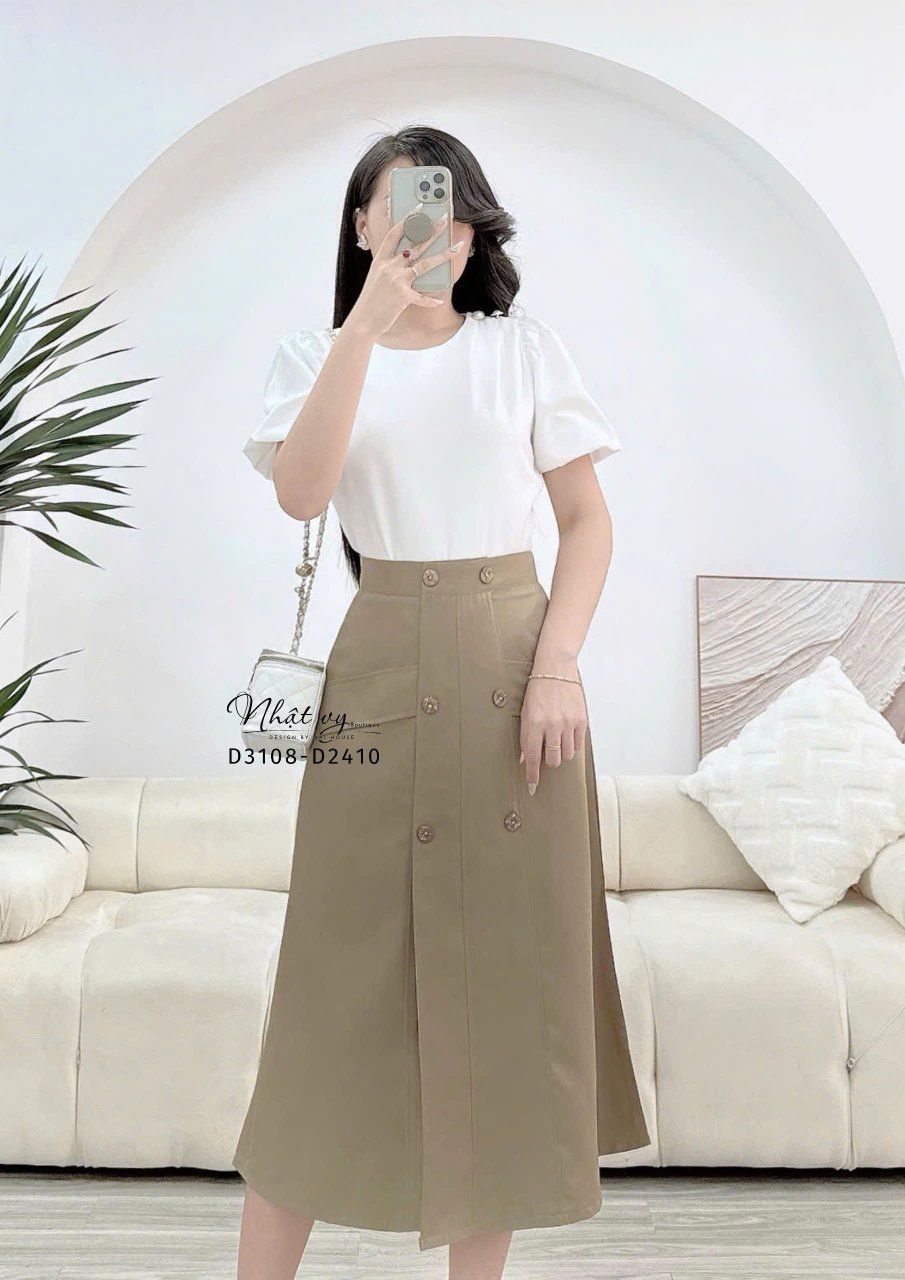 Chân váy chữ A dáng dài đính cúc giả - D3108