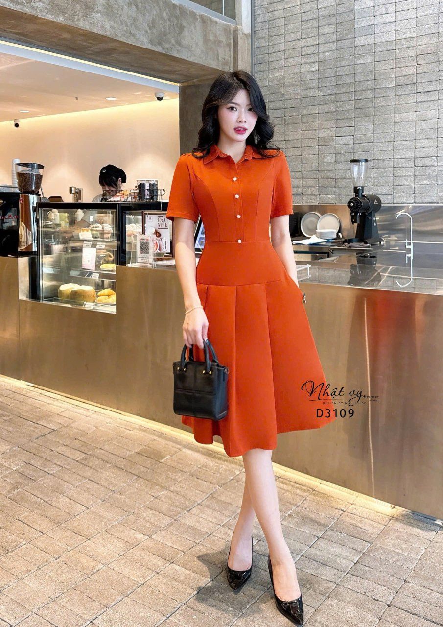 Đầm sơ mi nút kiểu form dáng xoè - D3109