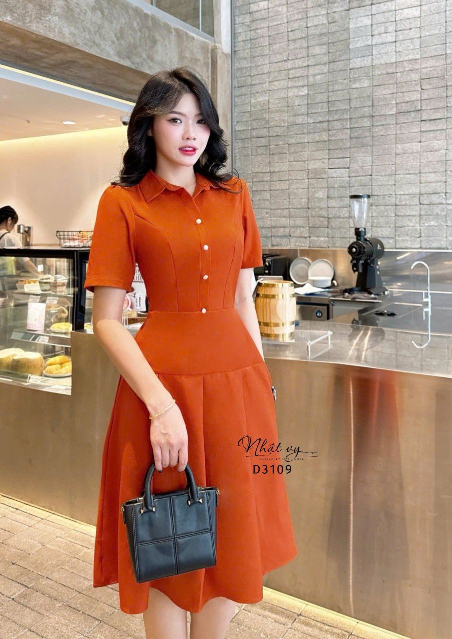 Đầm sơ mi nút kiểu form dáng xoè - D3109