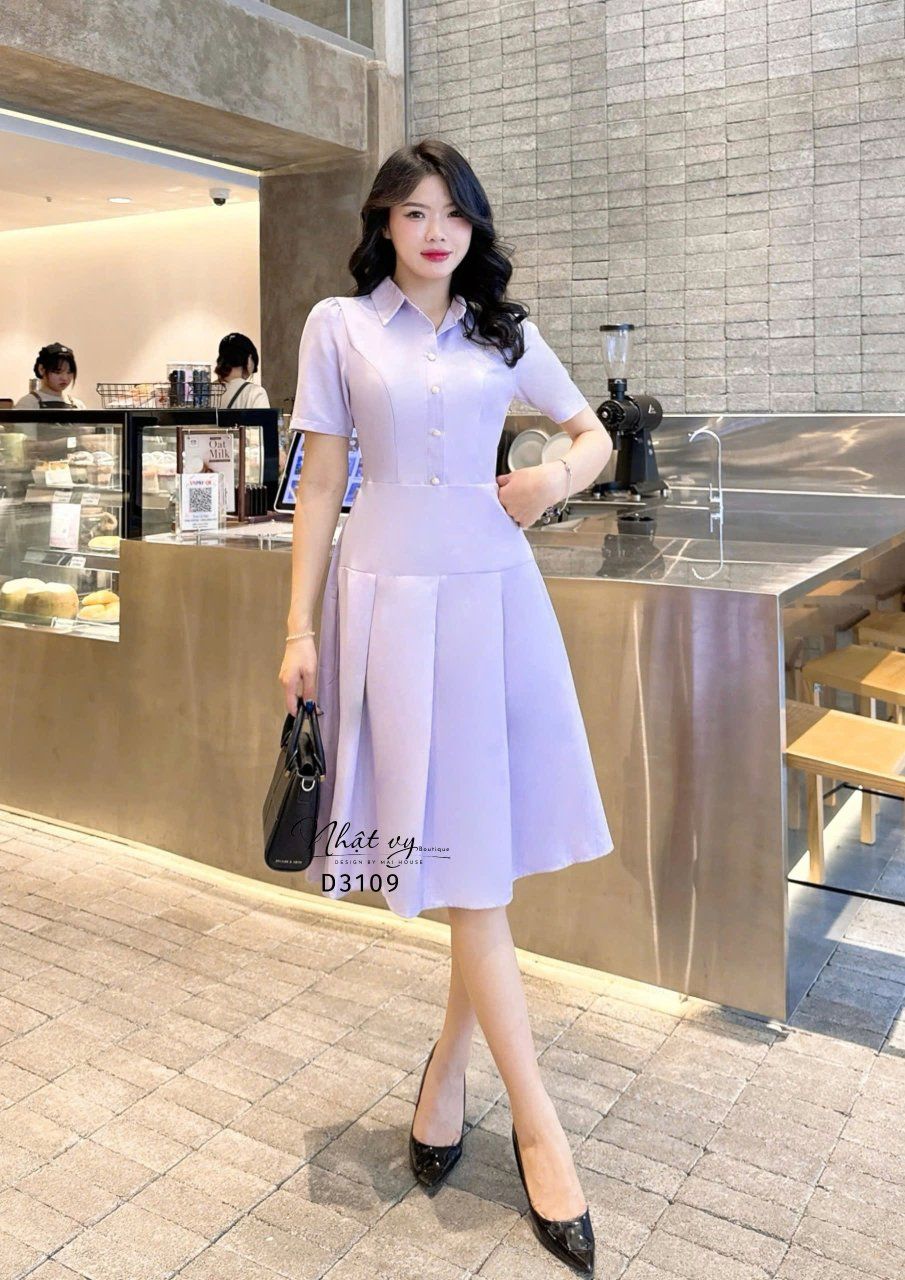 Đầm sơ mi nút kiểu form dáng xoè - D3109