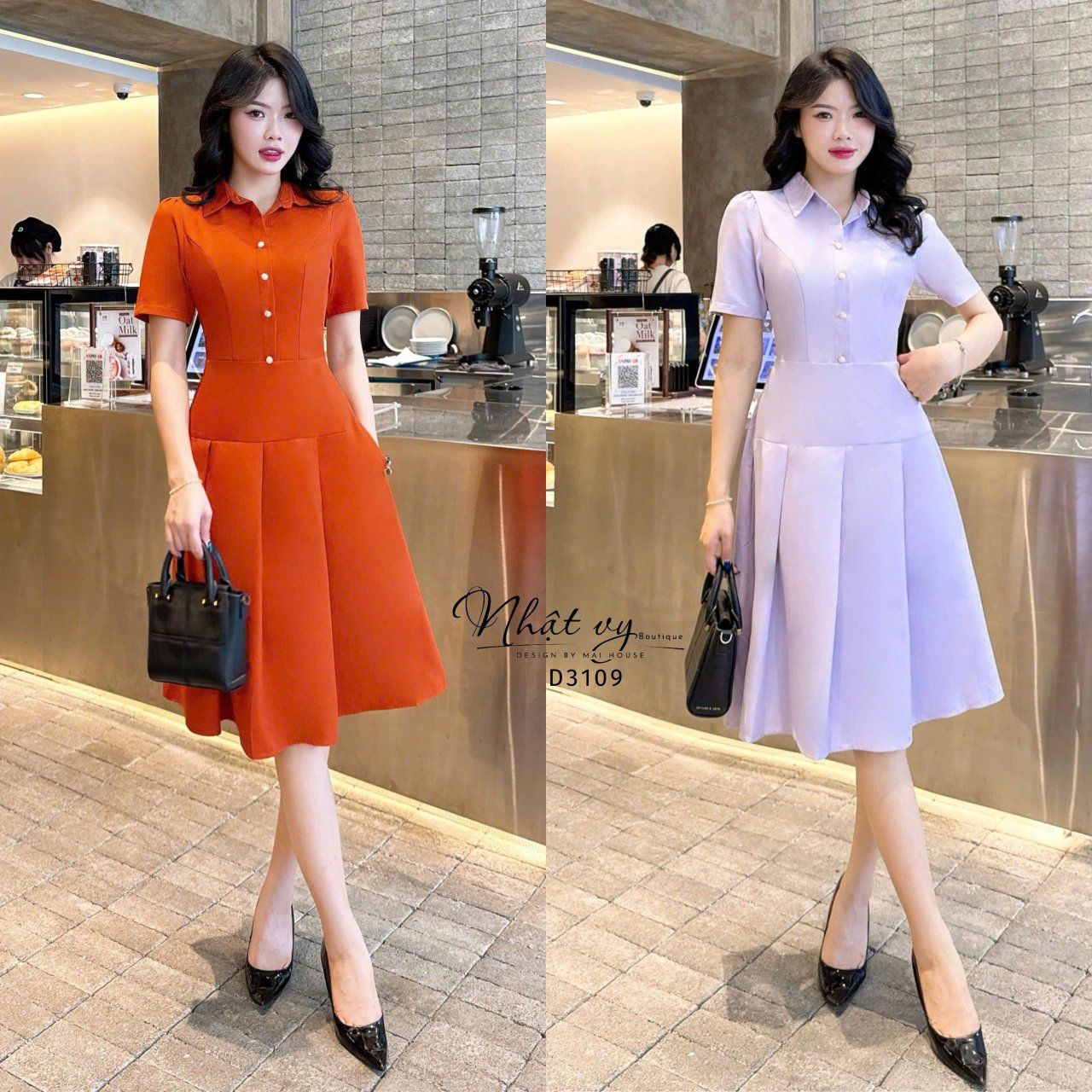 Đầm sơ mi nút kiểu form dáng xoè - D3109