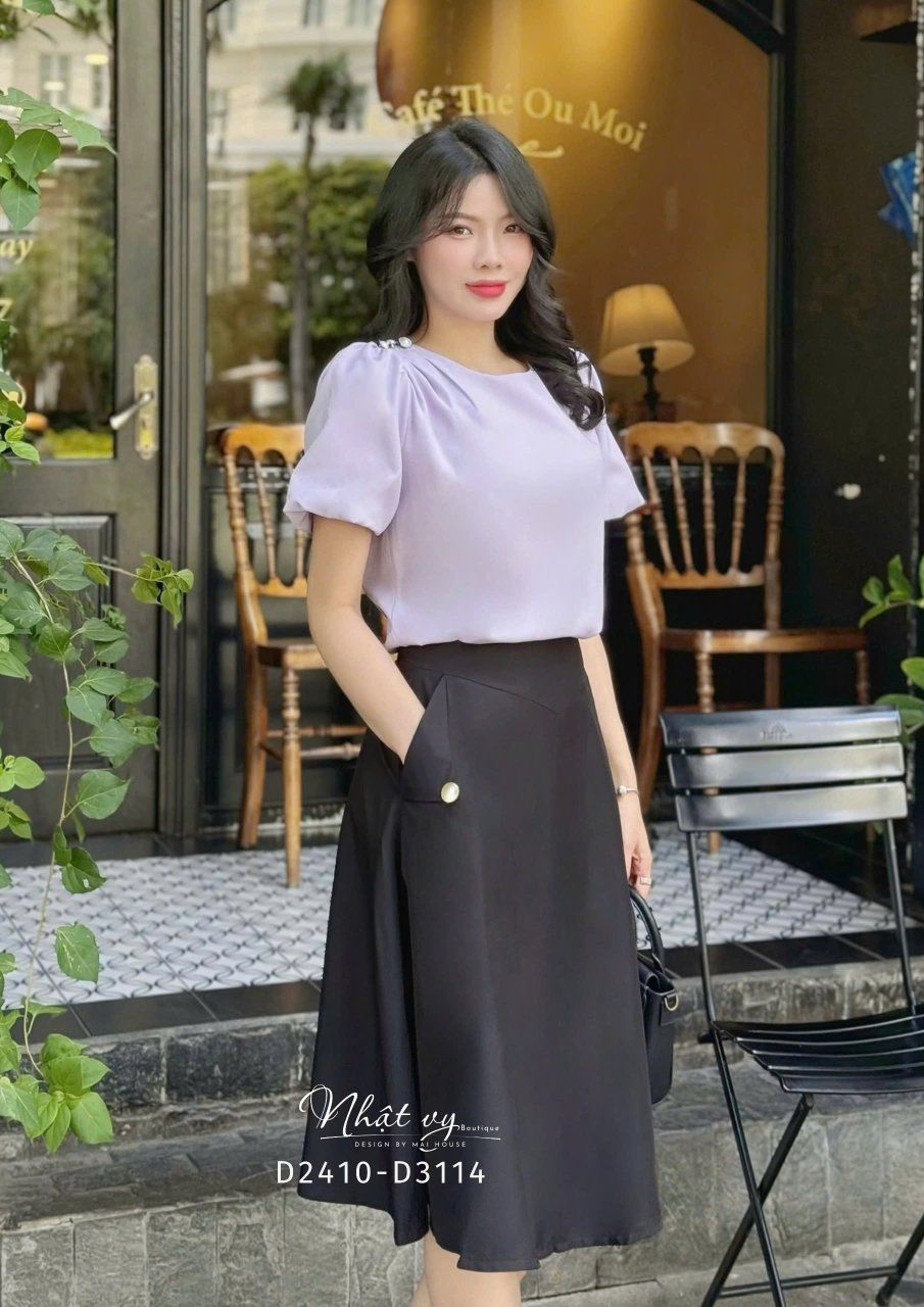 Chân váy dáng xoè túi đính nút kiểu - D3114