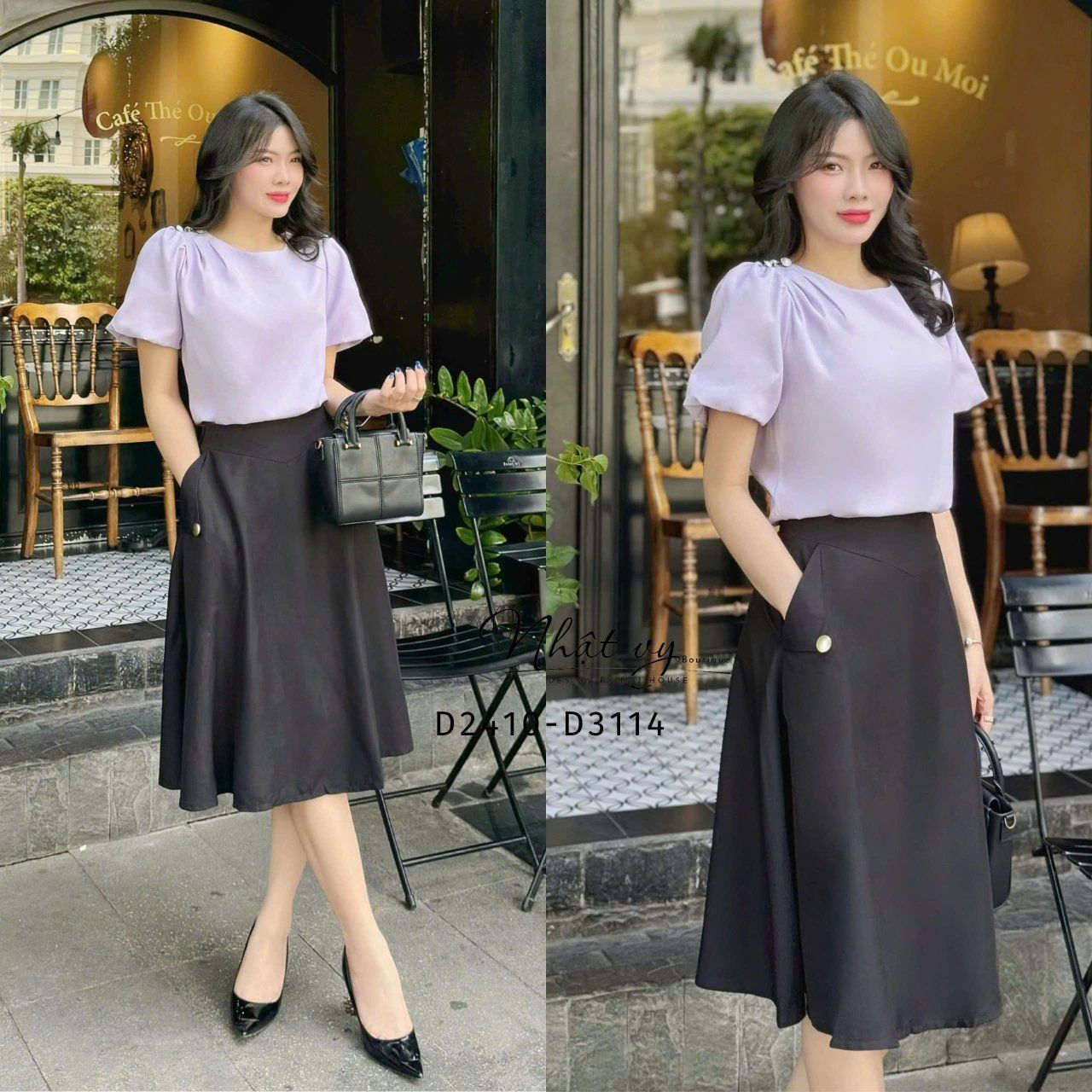 Chân váy dáng xoè túi đính nút kiểu - D3114