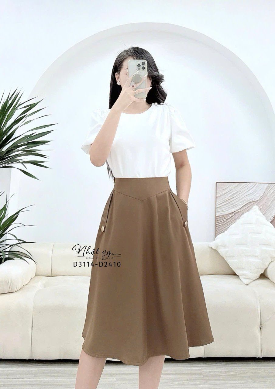 Chân váy dáng xoè túi đính nút kiểu - D3114