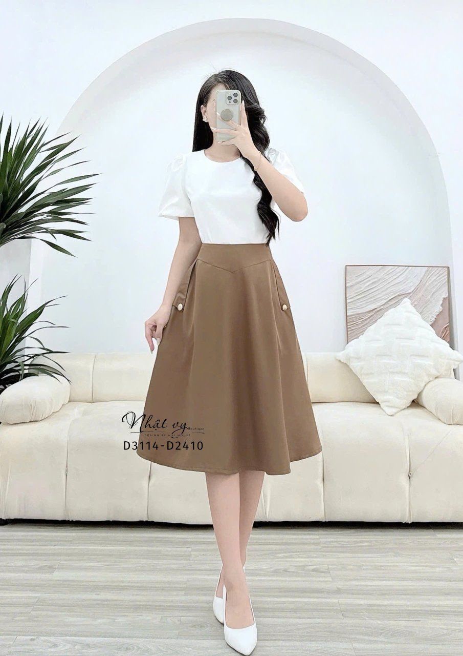 Chân váy dáng xoè túi đính nút kiểu - D3114