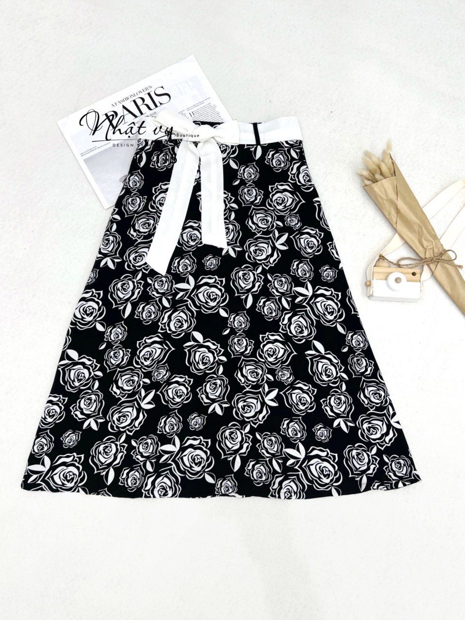 Chân váy hoa dáng dài thắt dây eo rời - D3115