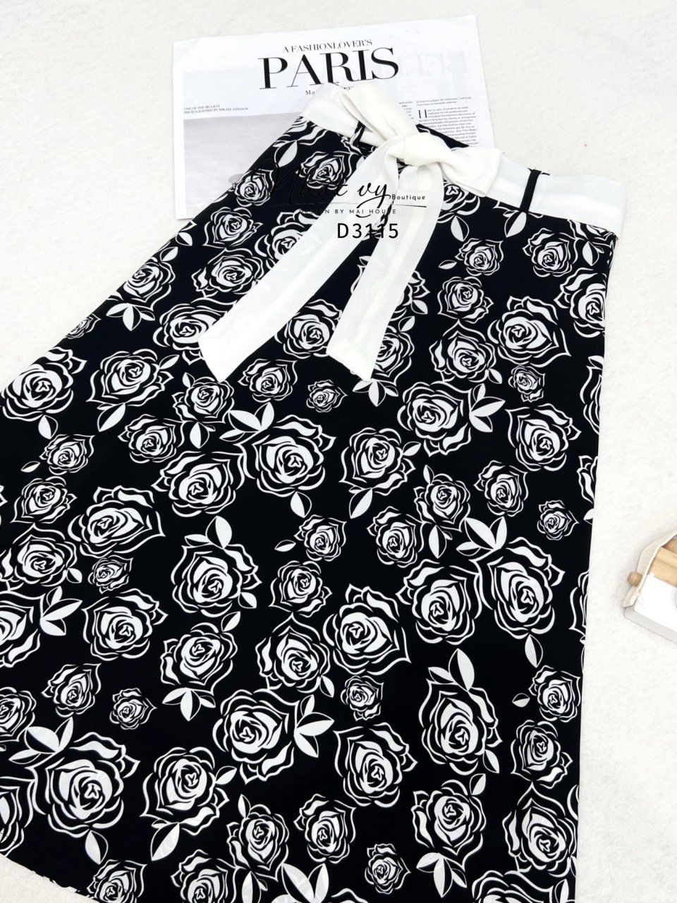 Chân váy hoa dáng dài thắt dây eo rời - D3115