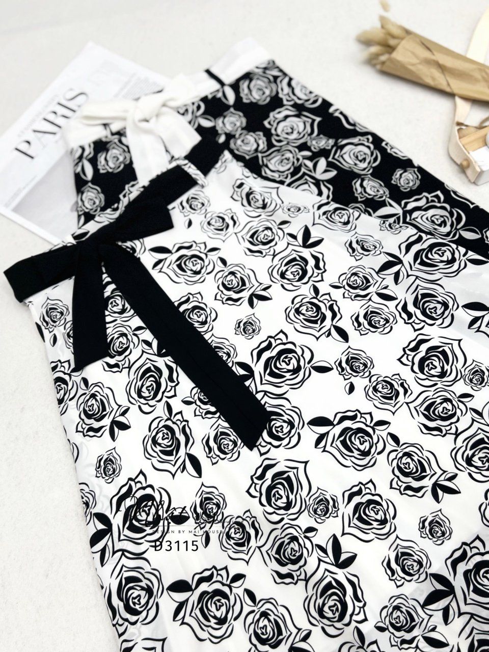 Chân váy hoa dáng dài thắt dây eo rời - D3115