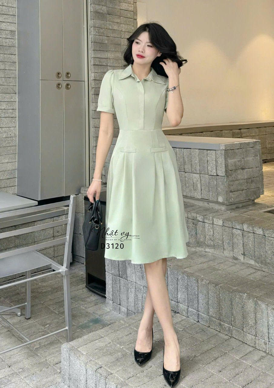 Đầm giả sơ mi form dáng xòe - D3120