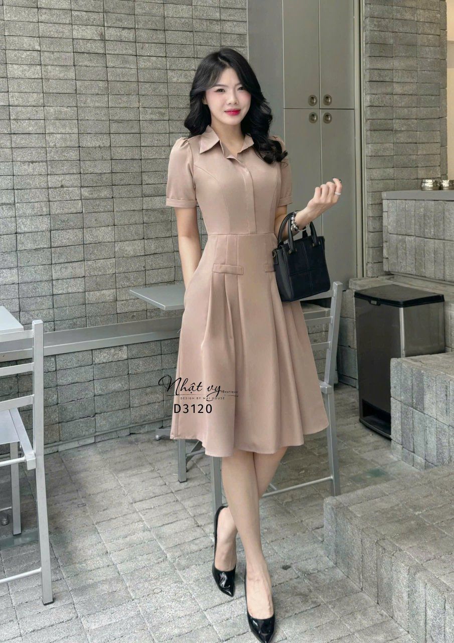 Đầm giả sơ mi form dáng xòe - D3120