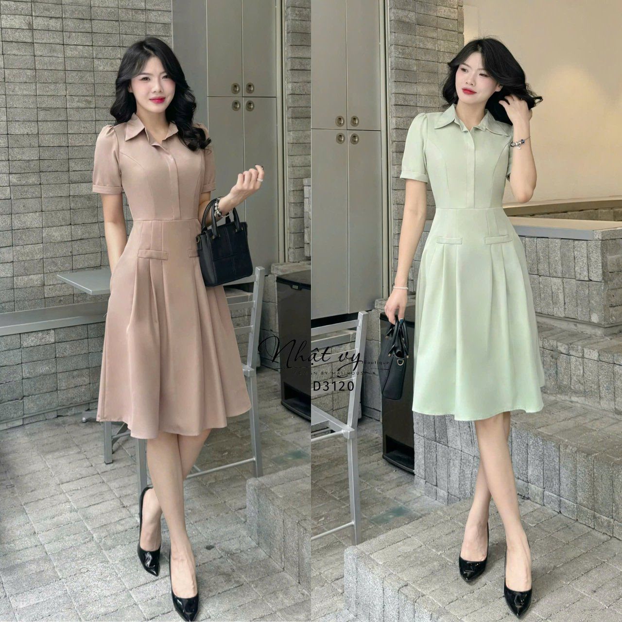 Đầm giả sơ mi form dáng xòe - D3120
