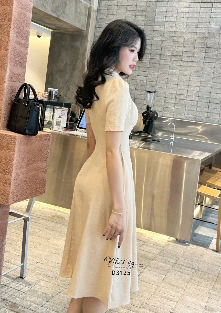 Đầm cổ sơ mi thắt nơ eo form dáng xòe - D3125