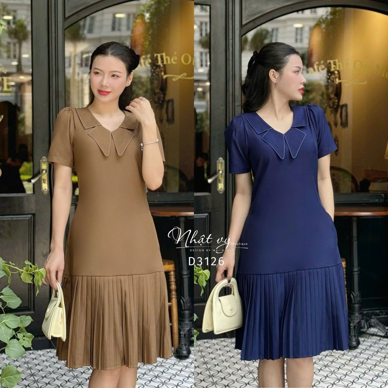 Đầm suông cổ cánh bướm viền chỉ phối dập ly - D3126