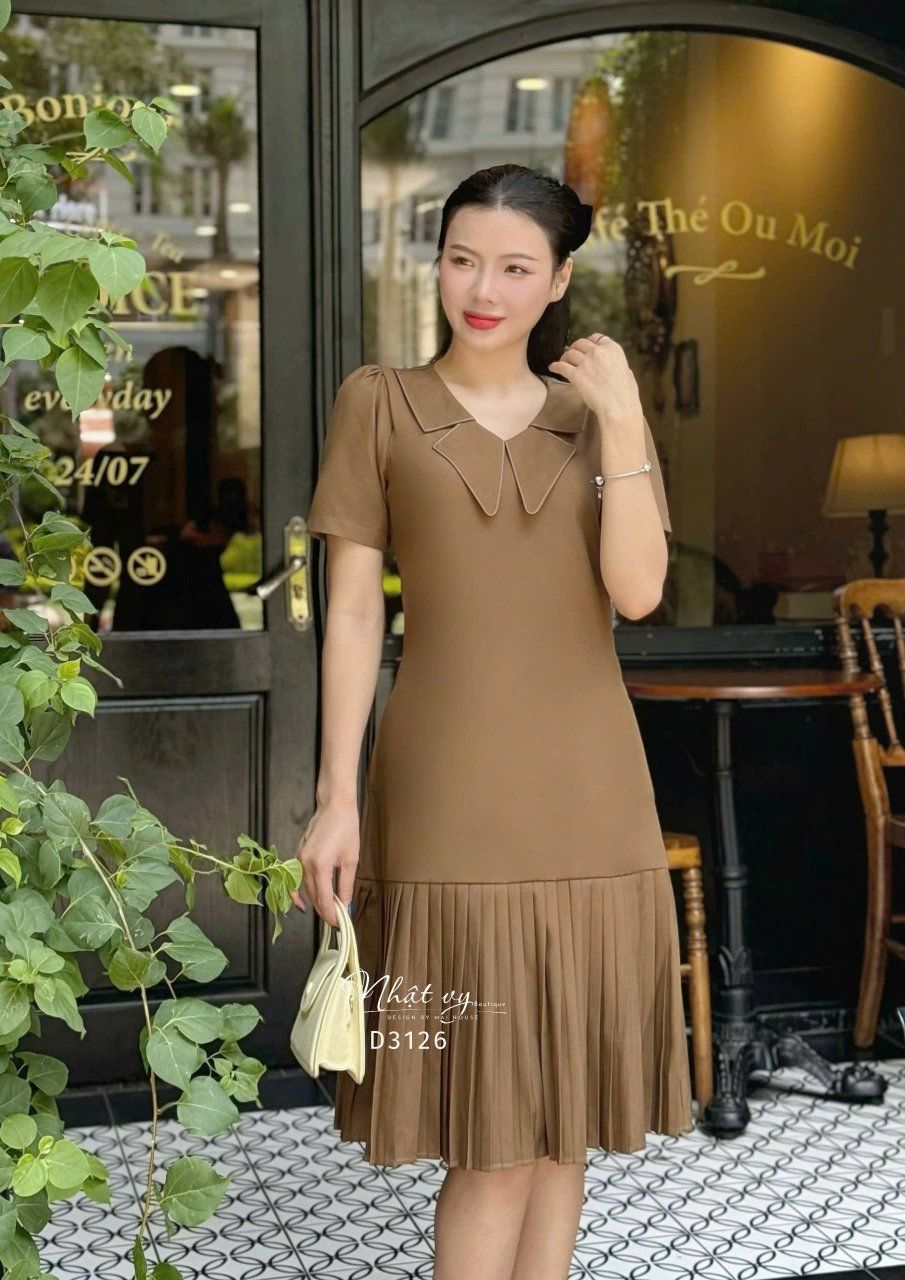 Đầm suông cổ cánh bướm viền chỉ phối dập ly - D3126