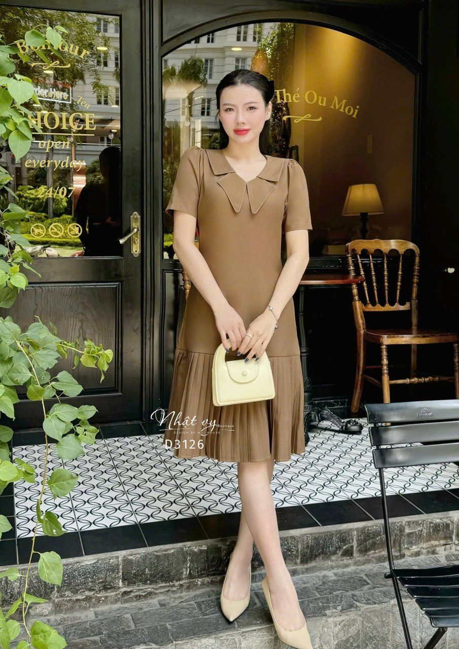 Đầm suông cổ cánh bướm viền chỉ phối dập ly - D3126