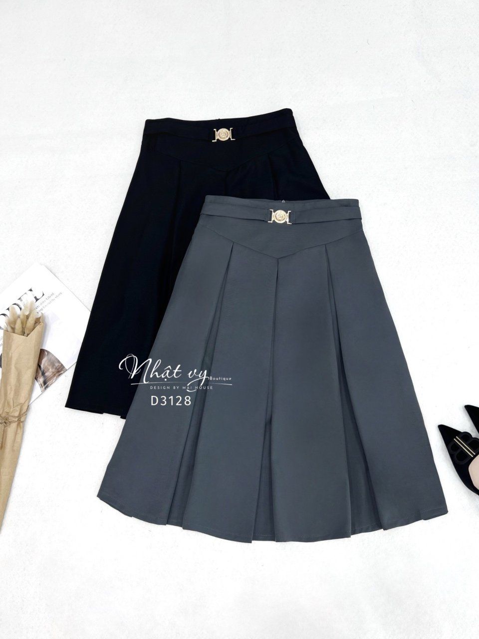 Chân váy xếp ly thắt dây belt kiểu - D3128