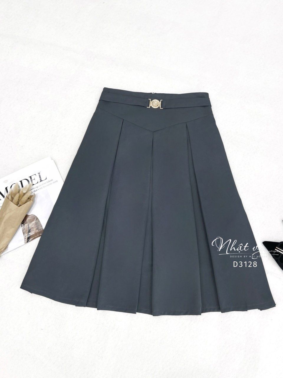 Chân váy xếp ly thắt dây belt kiểu - D3128