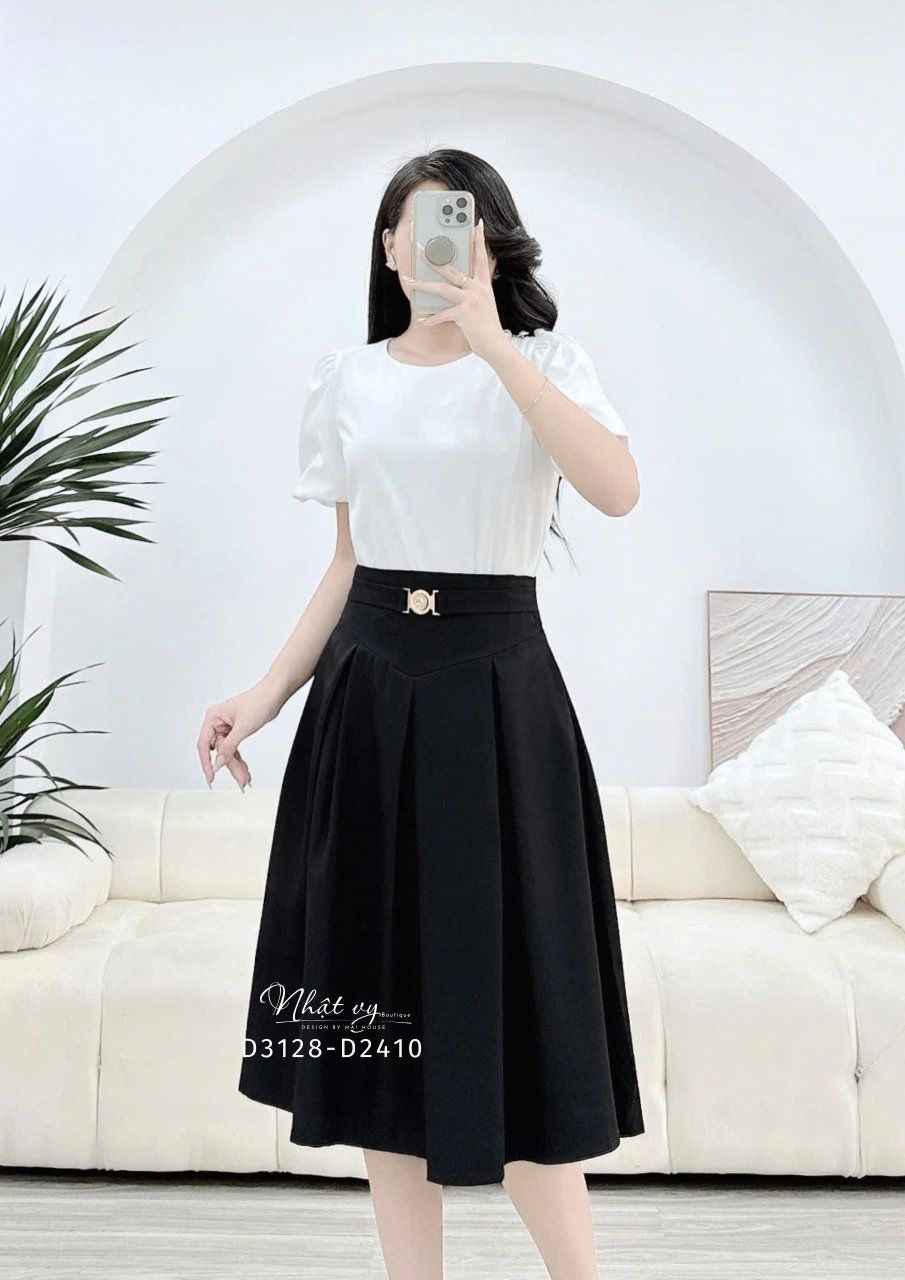Chân váy xếp ly thắt dây belt kiểu - D3128