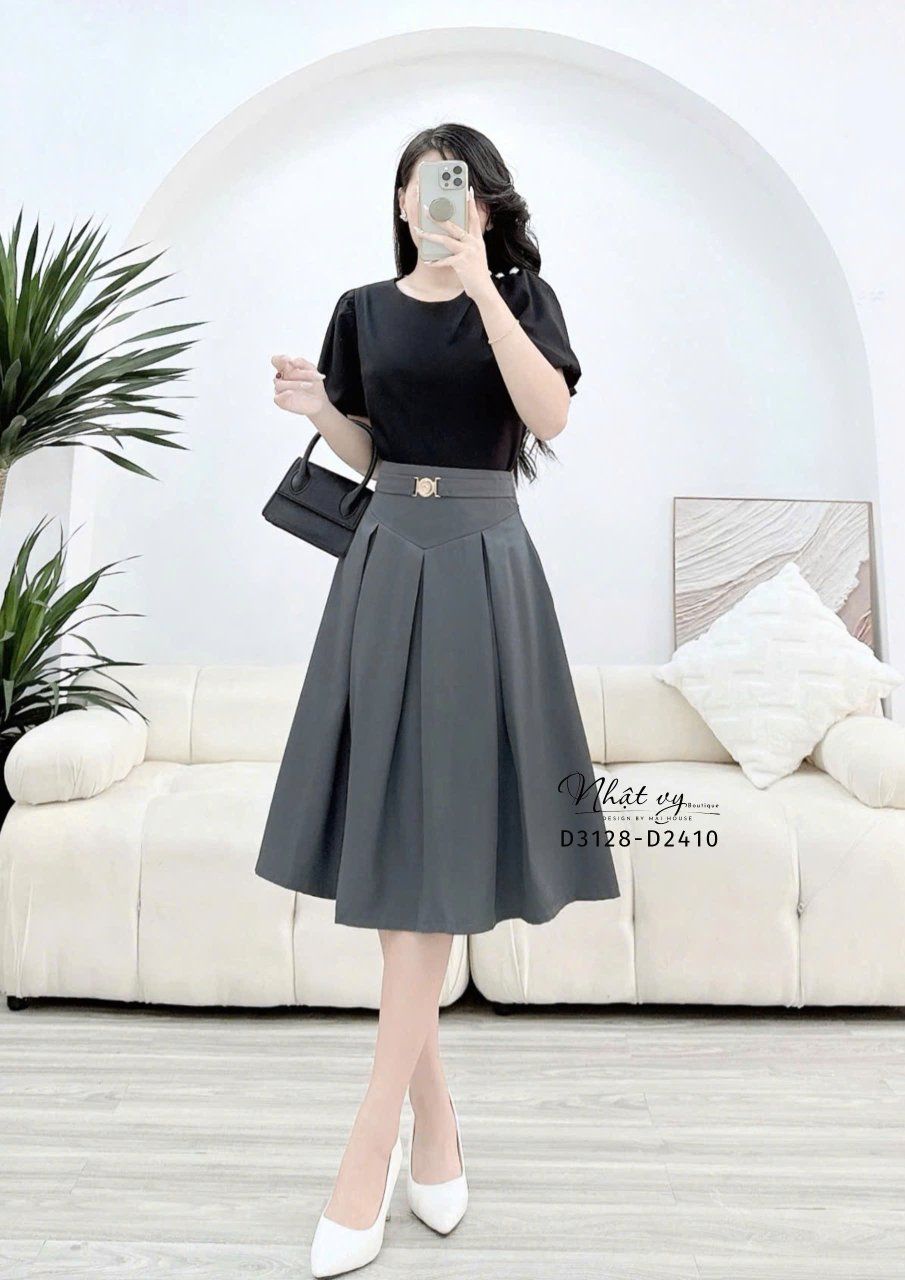 Chân váy xếp ly thắt dây belt kiểu - D3128