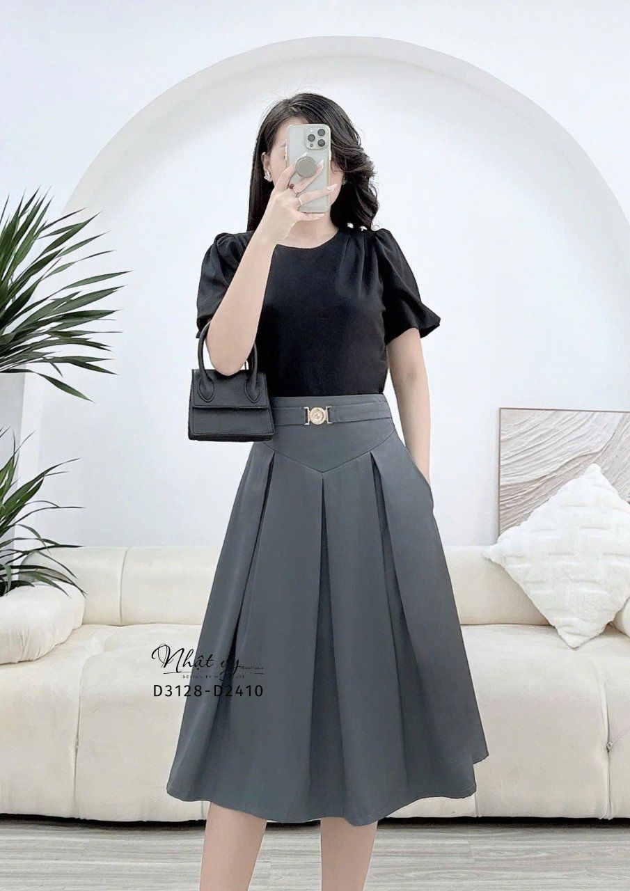 Chân váy xếp ly thắt dây belt kiểu - D3128