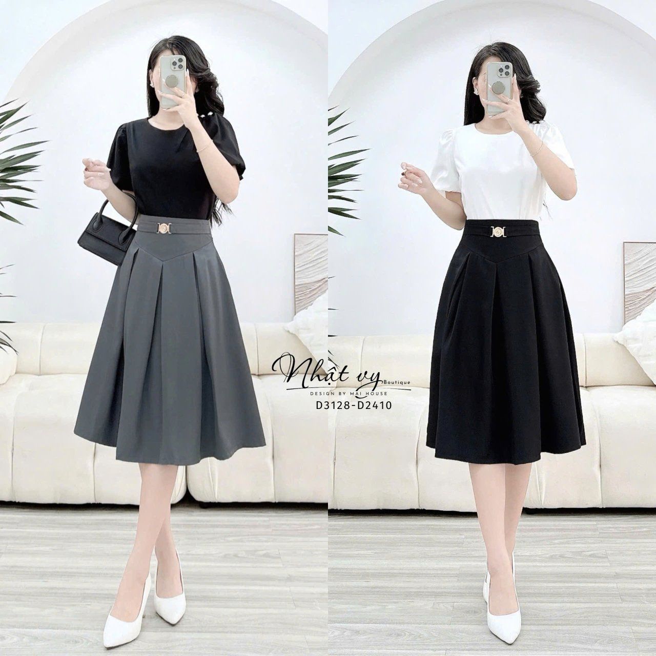 Chân váy xếp ly thắt dây belt kiểu - D3128