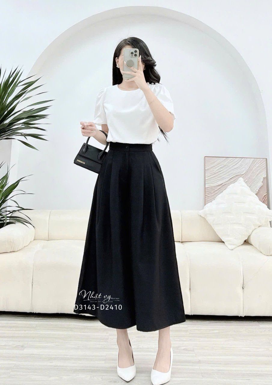 Quần giả váy ống rộng form dáng dài - D3143