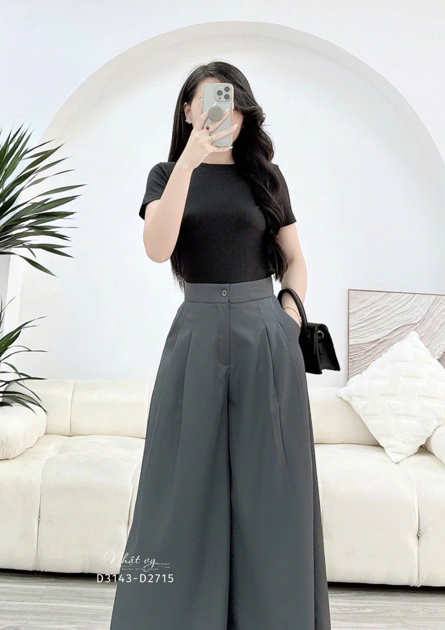 Quần giả váy ống rộng form dáng dài - D3143