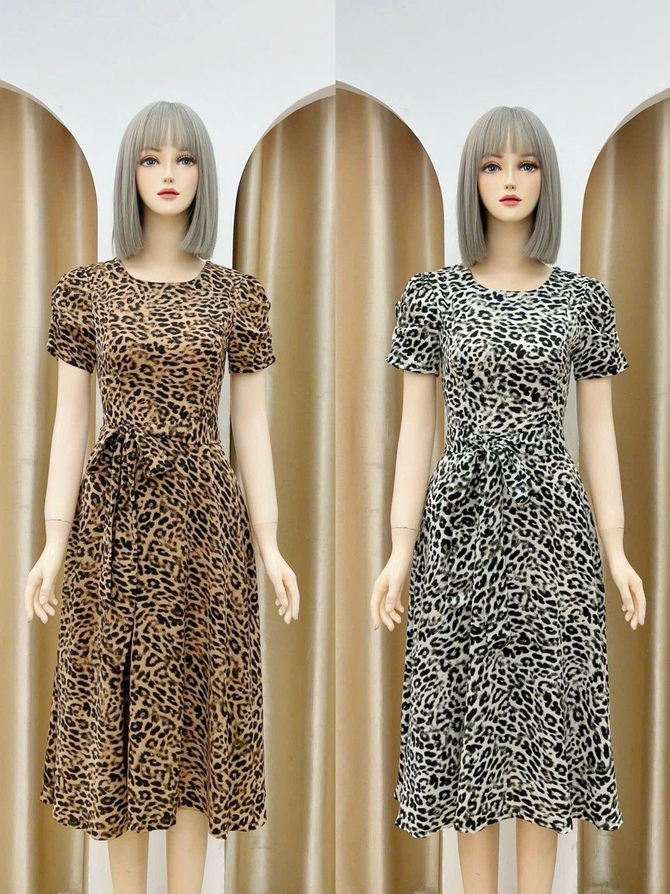 Đầm beo cổ tròn tay nhún kiểu form dáng xoè - D3145