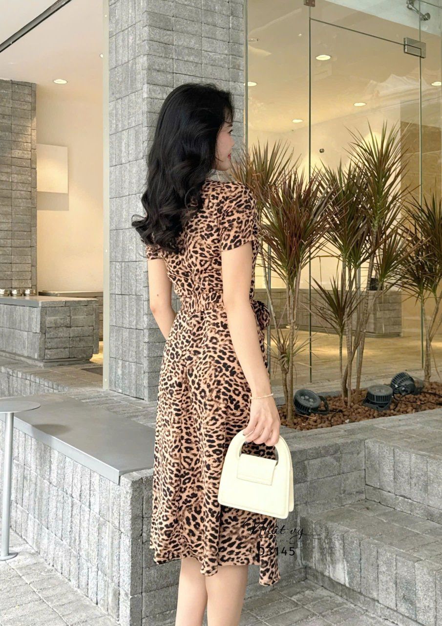 Đầm beo cổ tròn tay nhún kiểu form dáng xoè - D3145
