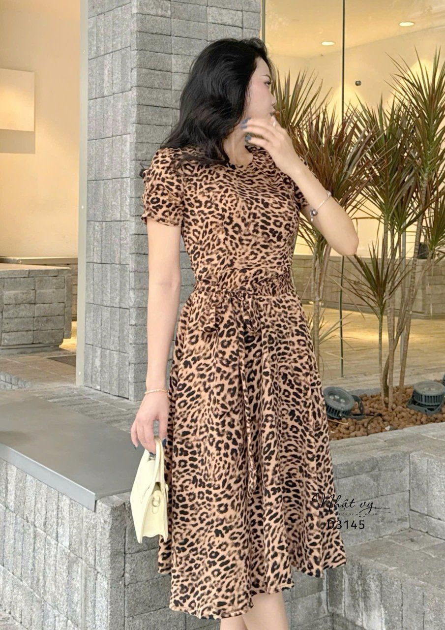 Đầm beo cổ tròn tay nhún kiểu form dáng xoè - D3145