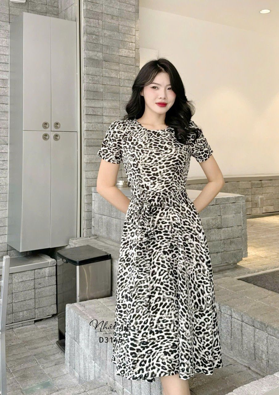 Đầm beo cổ tròn tay nhún kiểu form dáng xoè - D3145