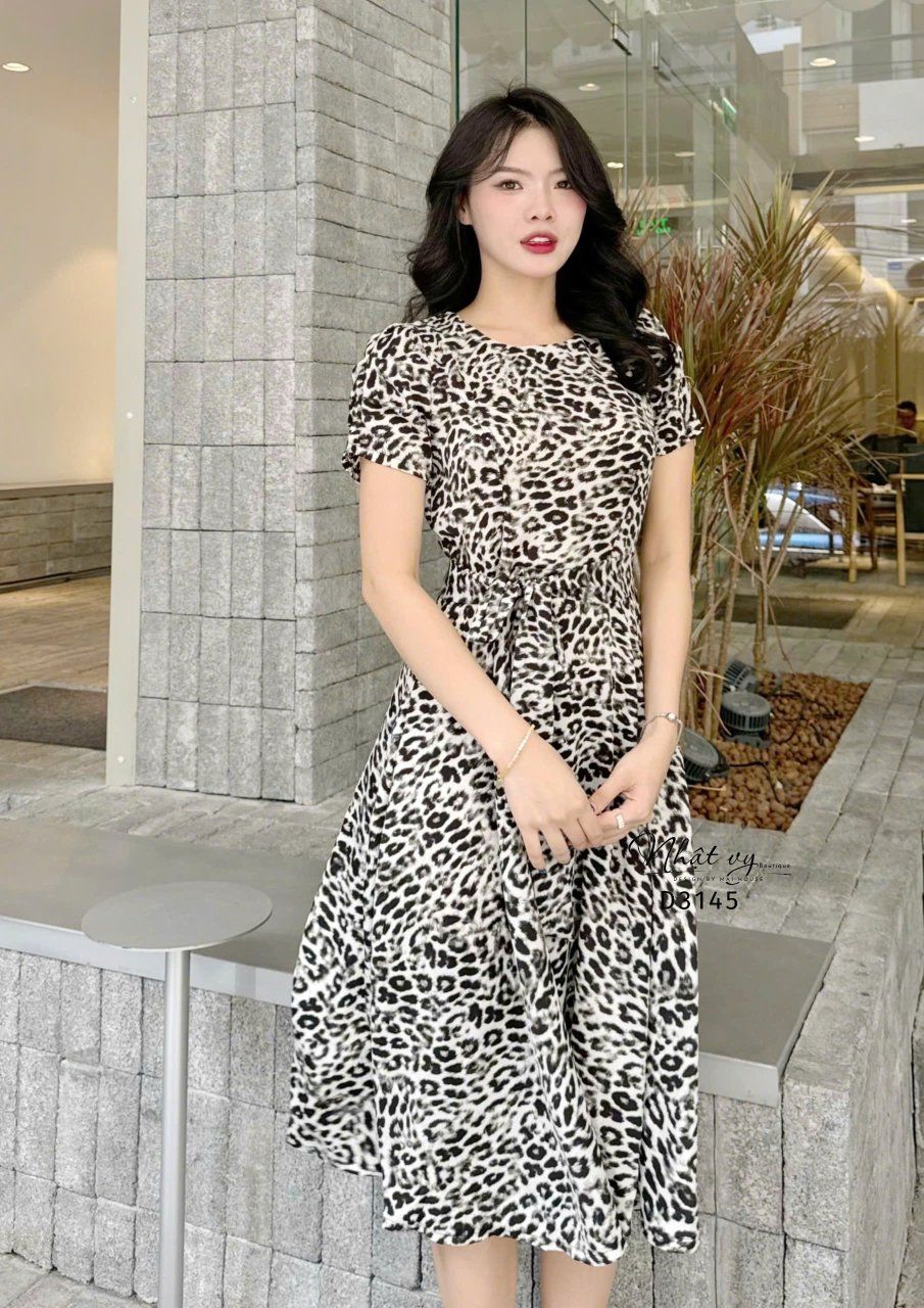 Đầm beo cổ tròn tay nhún kiểu form dáng xoè - D3145