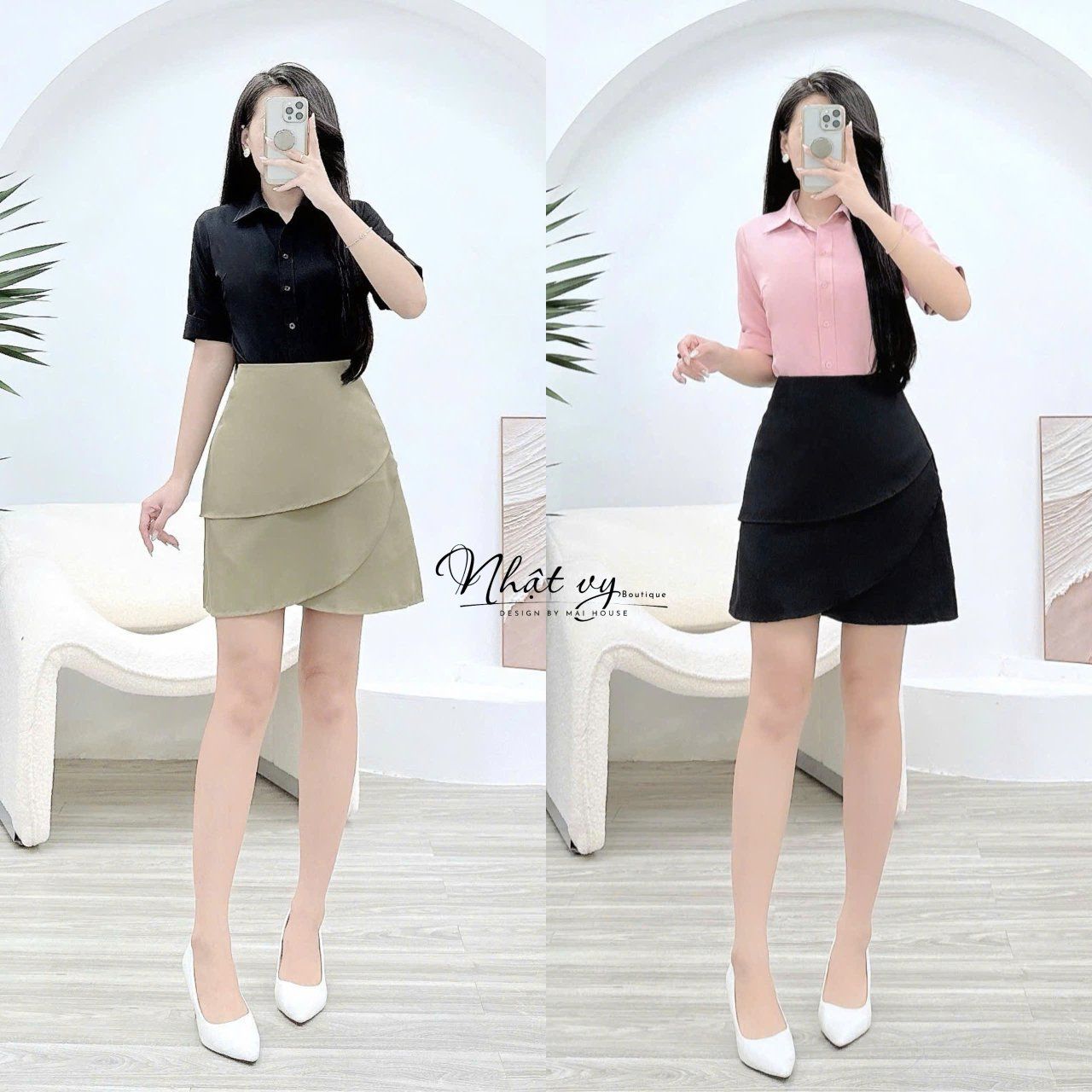 Áo sơ mi tay lửng kiểu dáng đơn giản - D3149