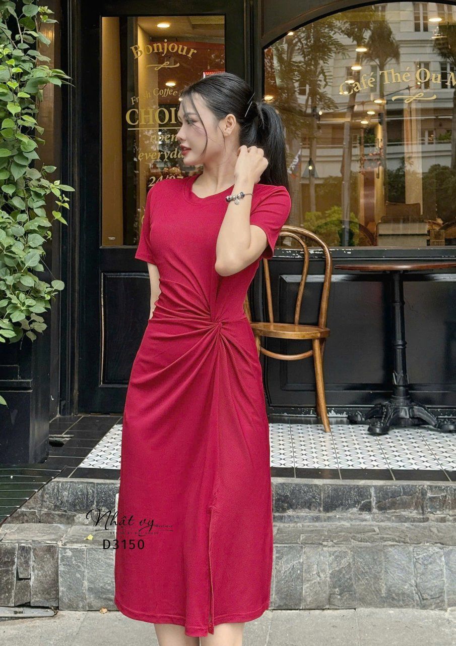 Đầm thun cổ tròn form dáng ôm - D3150