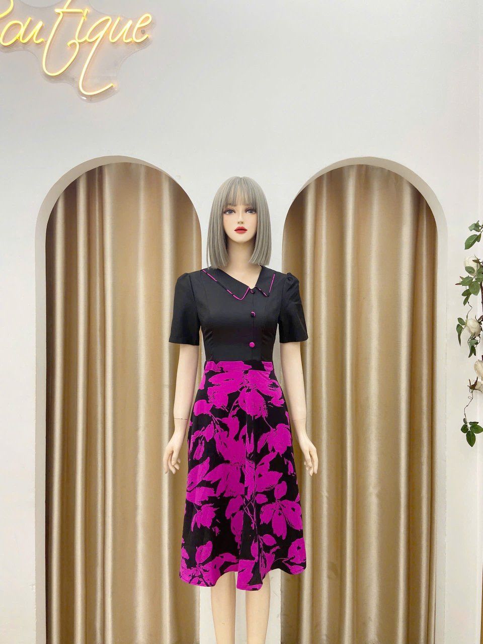 Đầm cổ bèo viền hoa form dáng xoè - D3156
