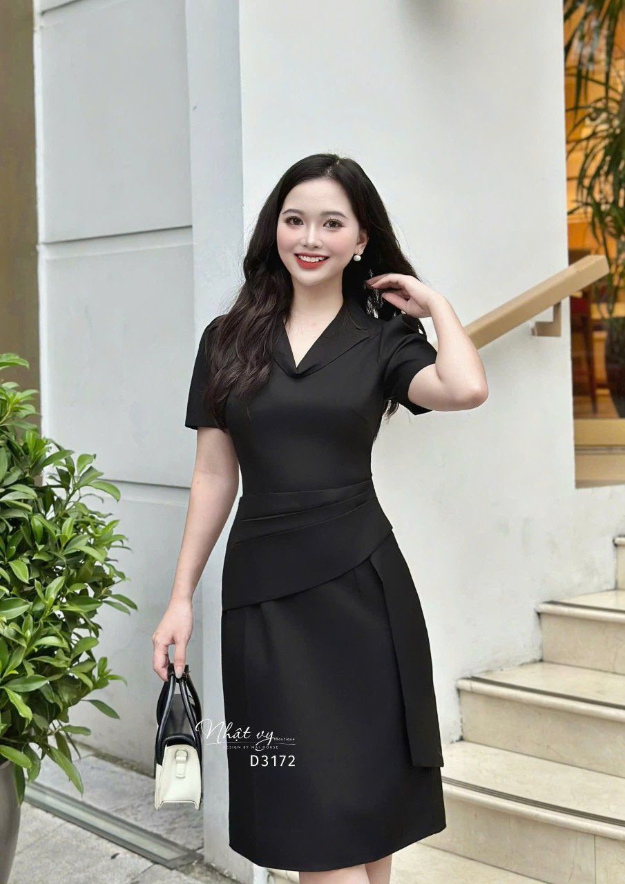 Đầm cổ bèo xếp ly cách điệu form dáng ôm - D3172