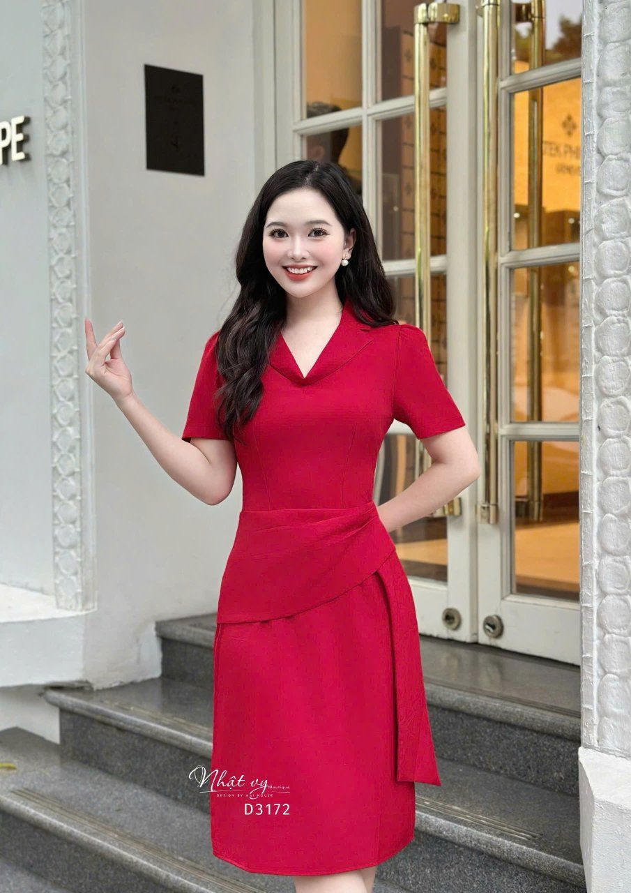 Đầm cổ bèo xếp ly cách điệu form dáng ôm - D3172