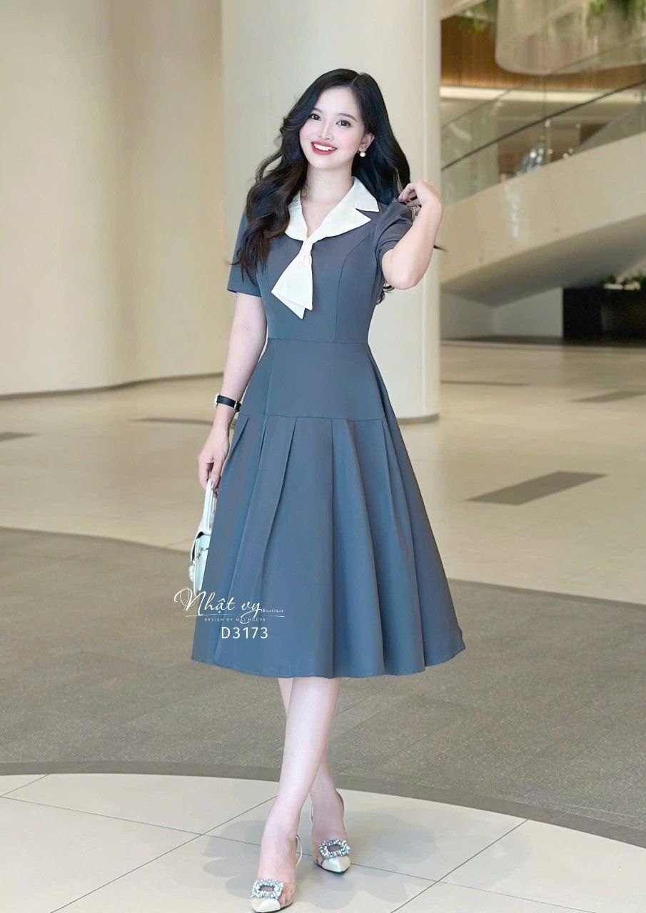 Đầm cổ phối cà vạt form dáng xòe - D3173
